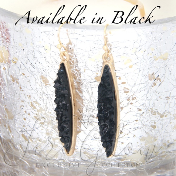 Teardrop / Marquise Silver tone Druzy Earringa - Picture 8 of 8